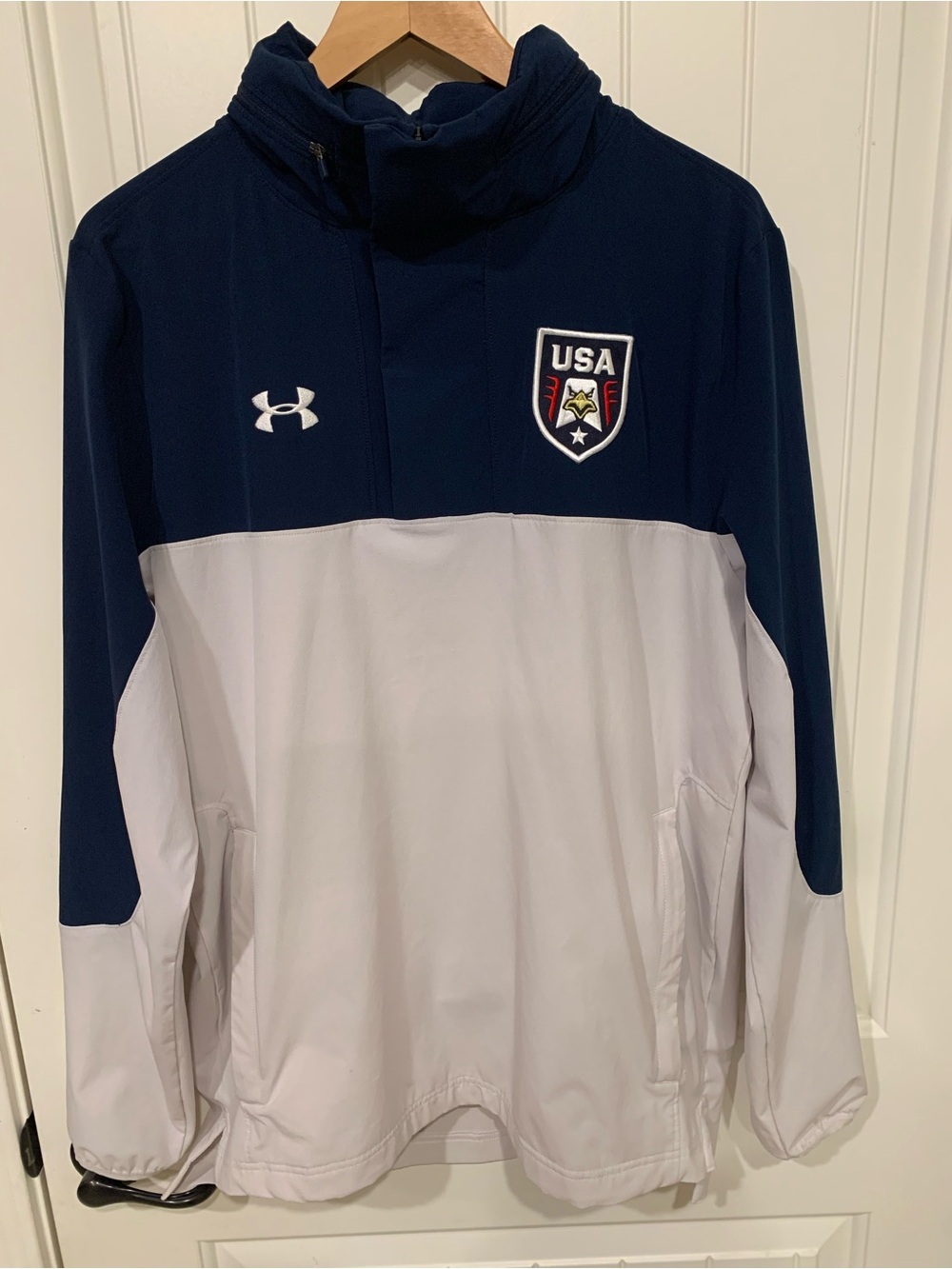 Under Armour Navy and White Mens USA Colorblock Rain Jacket